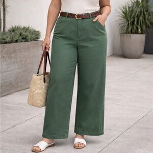 NEW Lands' End women's high rise, wide leg chino pants in green Sz 18 $79.95